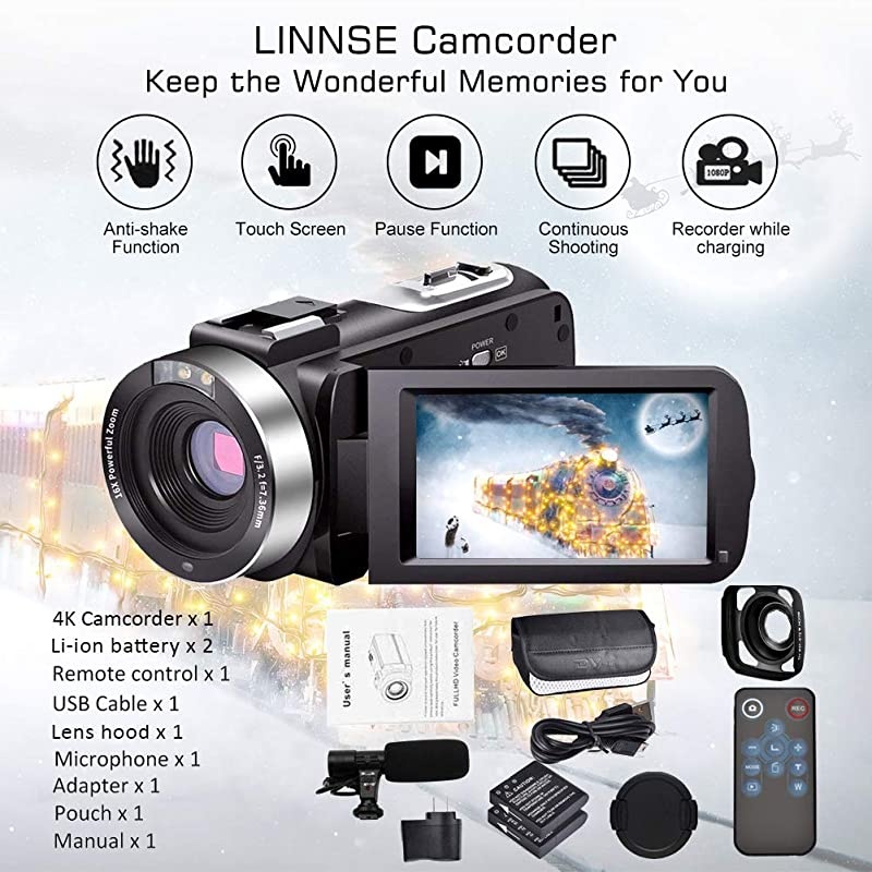Camera 4K Camcorder Vlogging Camera Recorder with Microphone 30MP 3" LCD Webcam Function Touch Screen 18X Digital Zoom YouTube Camera with Remote Control