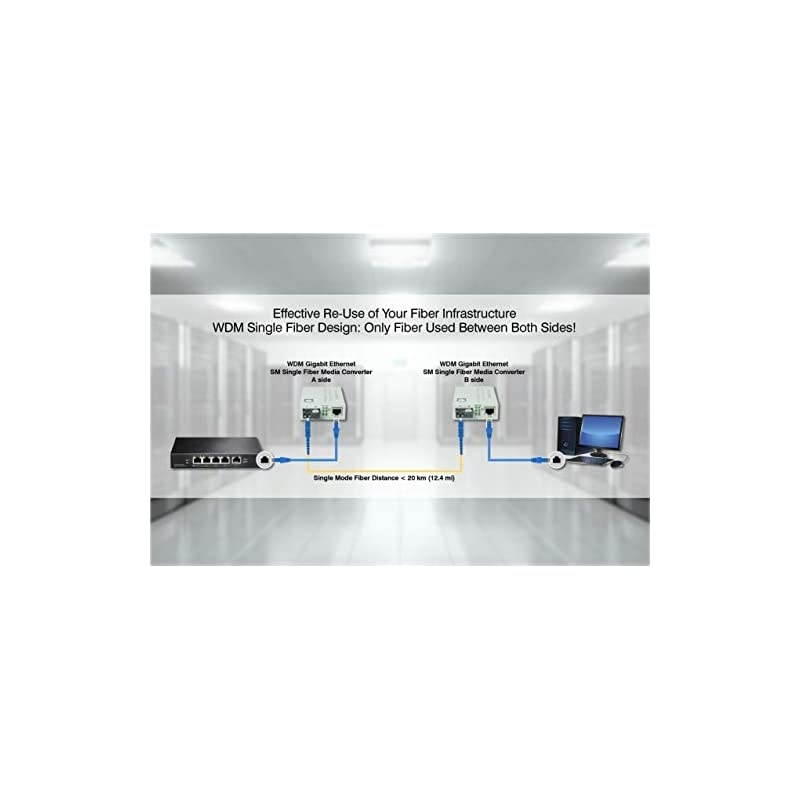 Mode SC WDM Fiber BiDi Gigabit Media Converter Builtin Fiber Module 20km 1242 Miles to UTP Cat5e Cat6 10 100 1000 RJ45 Auto Sensing Gigabit or Fast Ethernet Speed 1 Pair