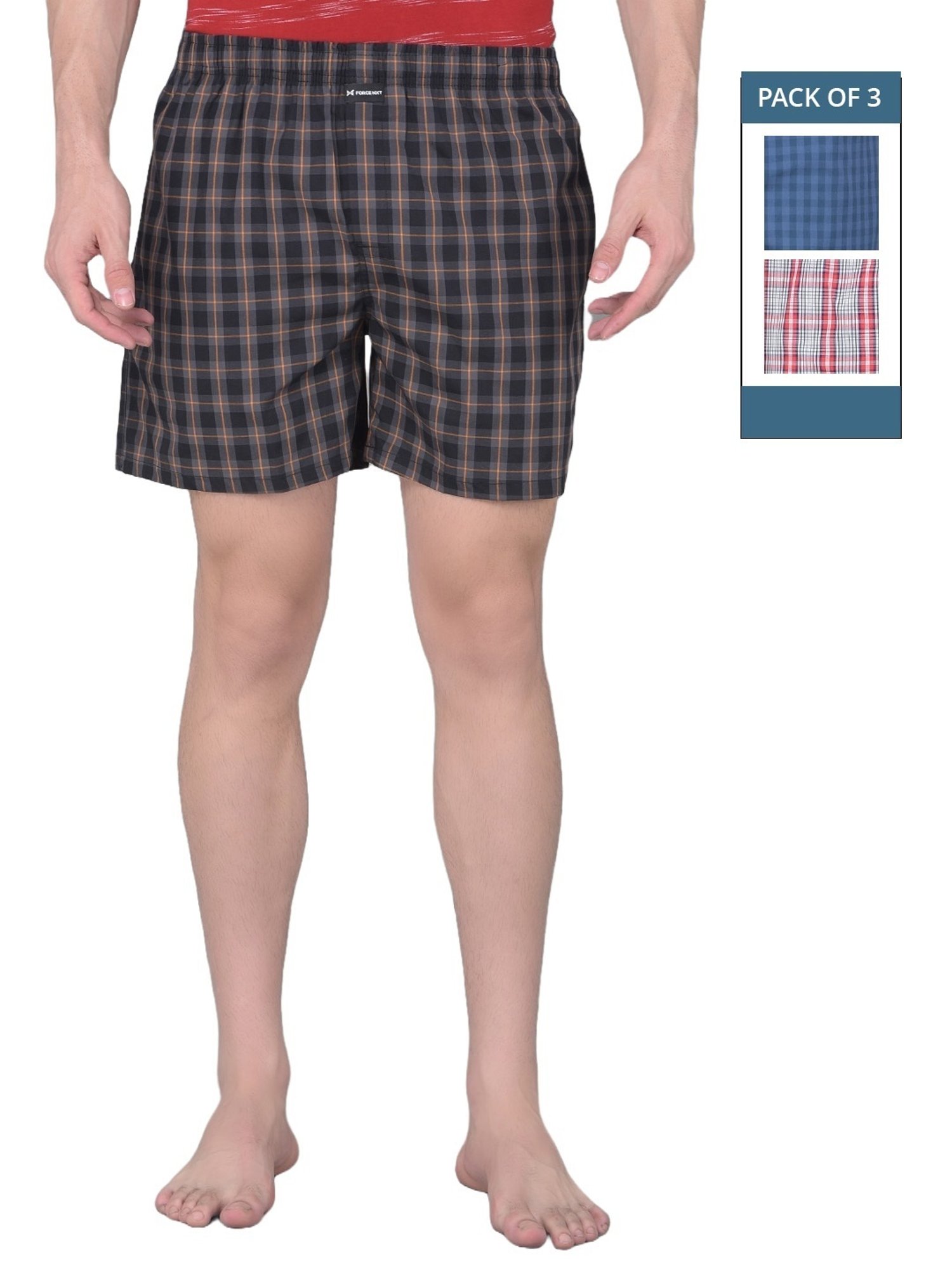 Force NXT Multicolored Cotton Regular Fit Checks Boxers - Pack Of 3