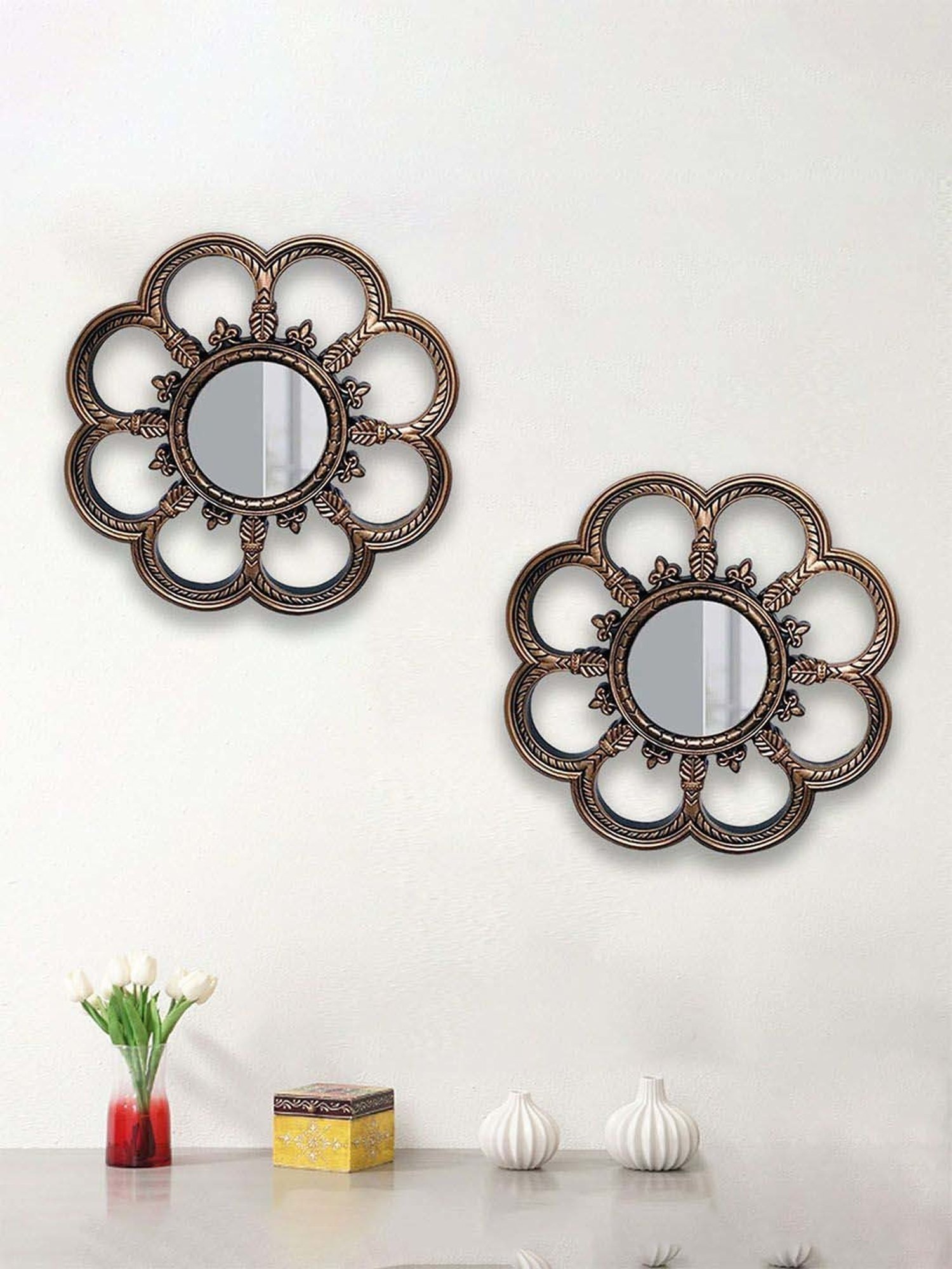 CHRONIKLE Pink Iron Sun Burst Designer Round Wall Mirror