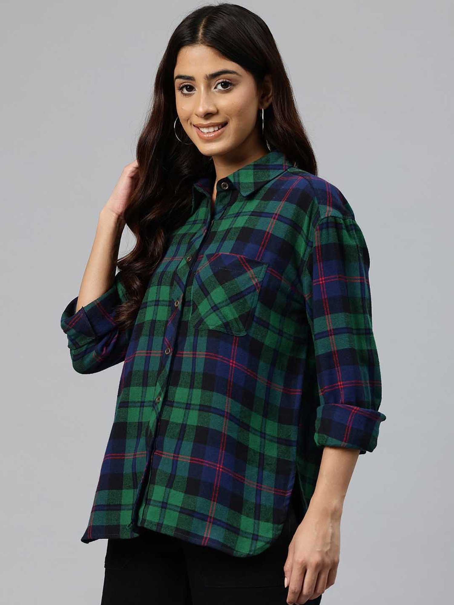 One Femme Green Check Shirt