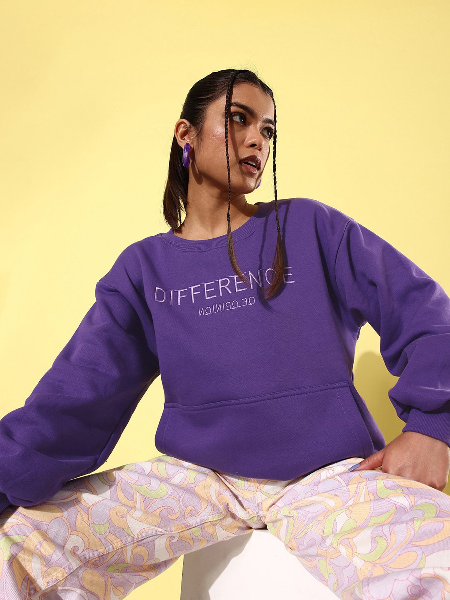 Difference of Opinion Purple Fleece Graphic Print Oversized Sweatshirt