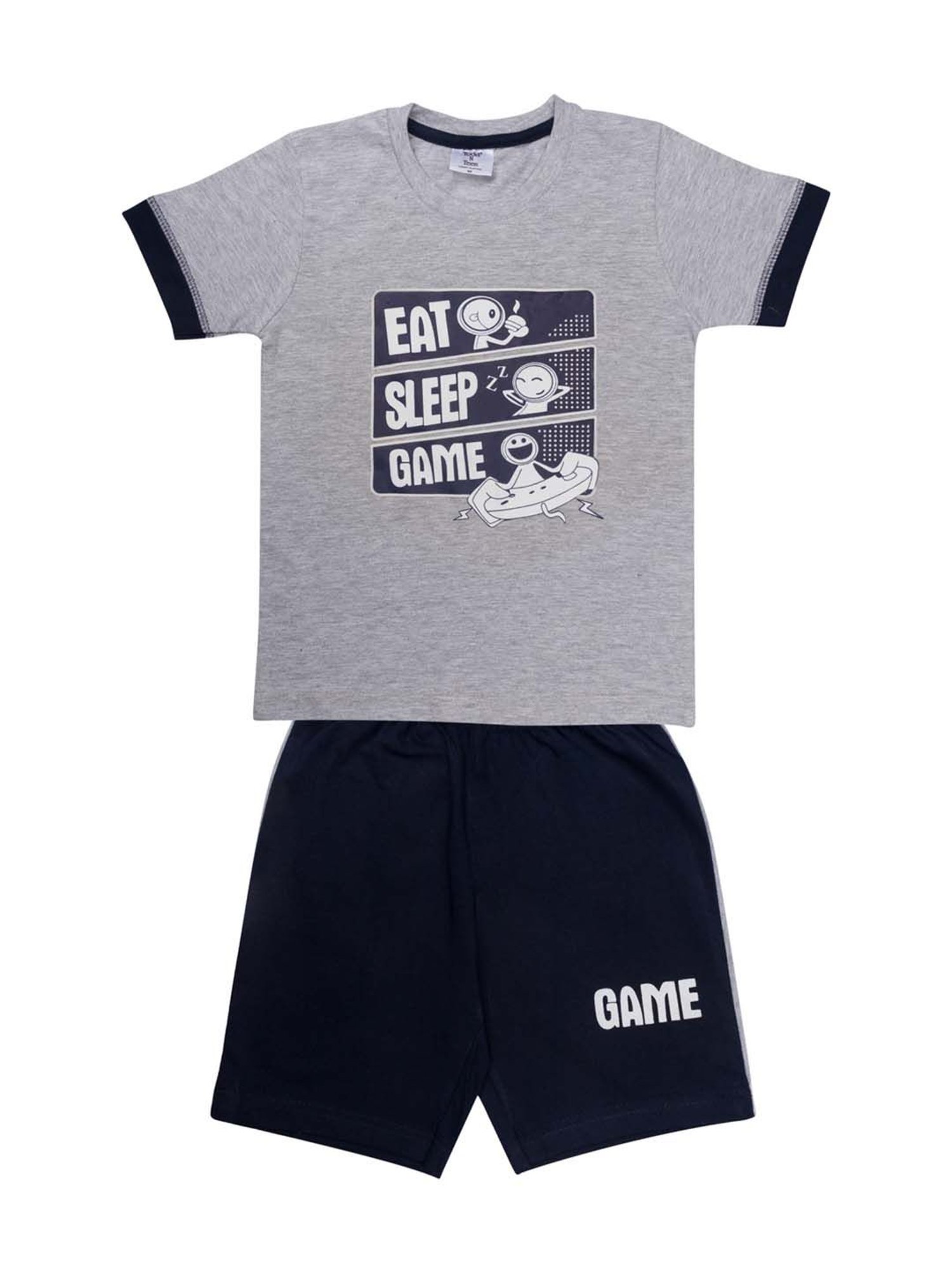 Todd N Teen Kids Navy & Grey Cotton Printed T-Shirt & Shorts - Pack of 2