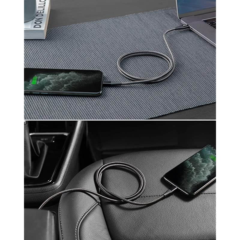 USB C to Lightning Cable Apple Mfi Certified Powerline+ II Nylon Braided Cable for iPhone 1111 Pro 11 Pro MaxXXSXRXS Max 88 Plus 3ft Black 2