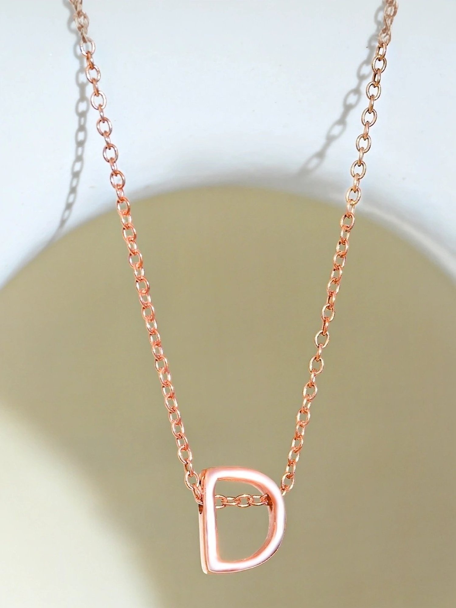 Touch925 Sterling Silver Divine D Initial Rose Gold Chain Pendant