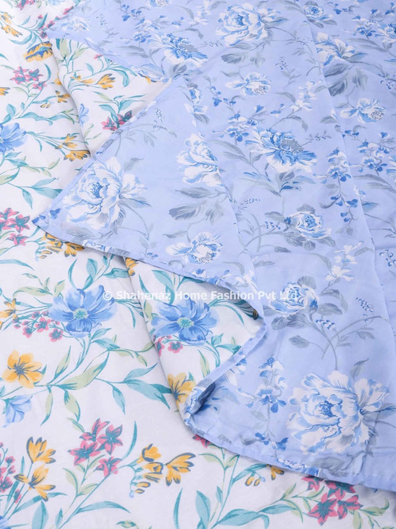 Shahenaz  Floral Blue Cotton Single Reversible Dohar