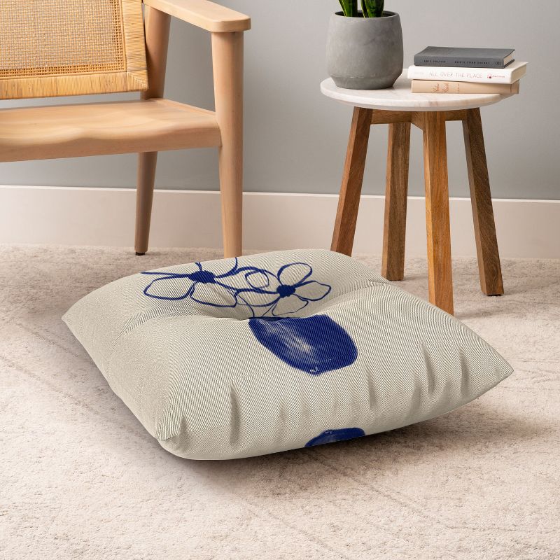 Hello Twiggs Blue Vase With Flowers Square Floor Pillow - Deny Designs