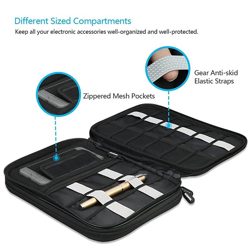 Electronic Organizer Double Layer Cable Organizer Bag Travel Gadget Storage Case for USB Cable Hard Drive Power Bank Digital Camera iPad MiniTablet or EBook up to 79 Gray