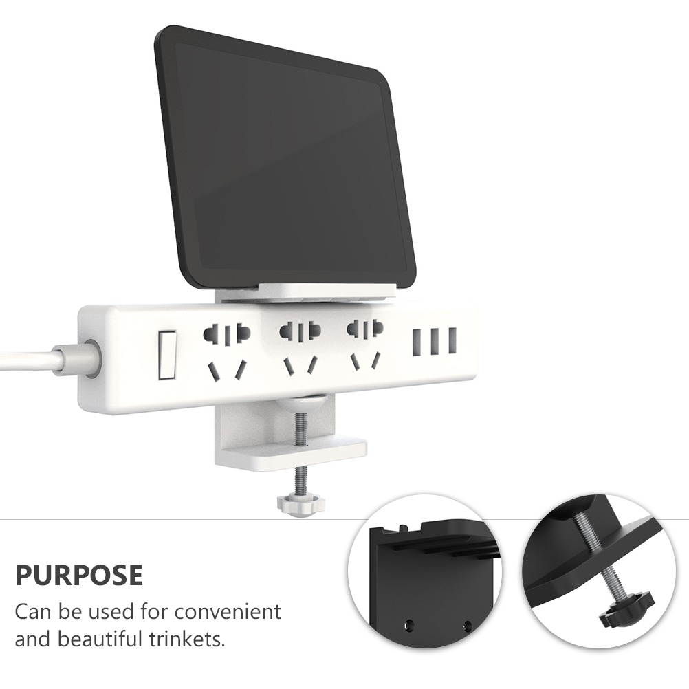 1pc Power Strip Holder Wall-mount Power Strip Bracket with Phone Holder (Black)