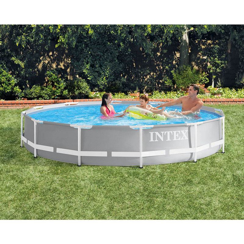 Intex 26710EH Prism 12ft x 30in Metal Frame Outdoor Above Ground Round Swimming Pool with Protective Canopy (Filter Pump Not Included)