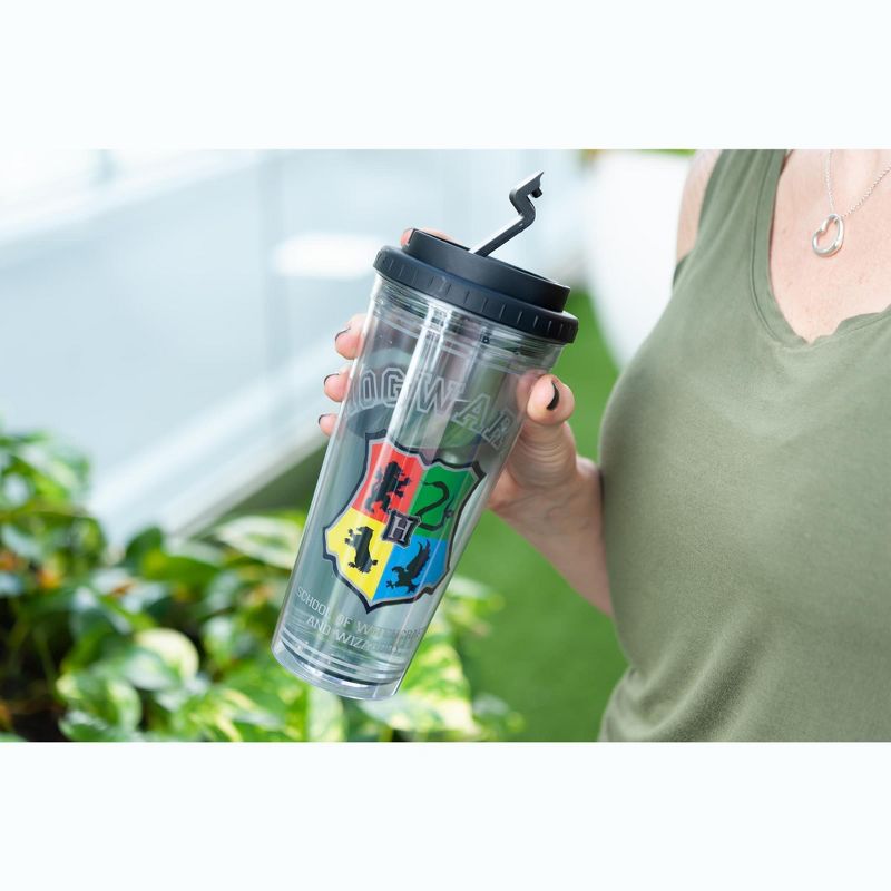 Silver Buffalo Harry Potter Hogwarts Crest 24oz Double Walled Plastic Travel Mug
