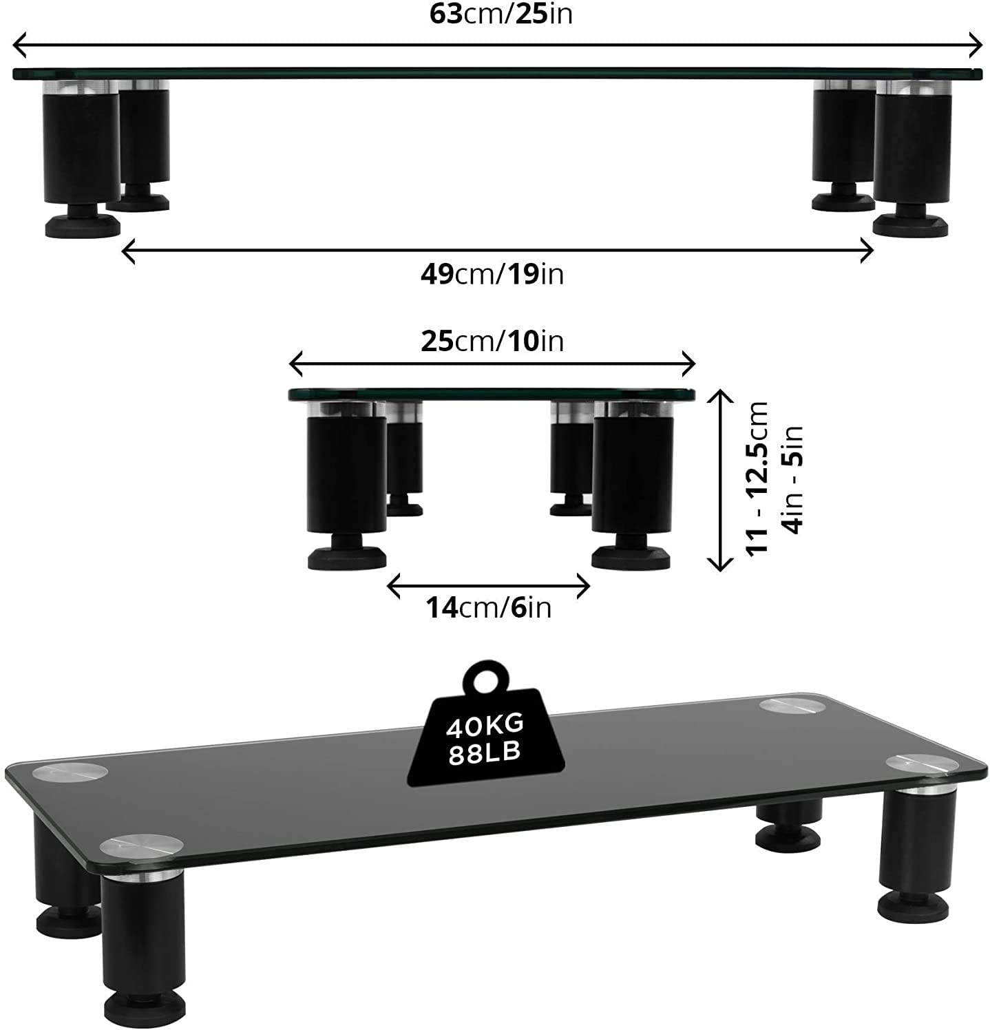 Duronic Monitor Stand DM051 | Screen Riser for Desktop | Black Tempered Glass | Desk Support for Laptop TV Screen or PC Computer Screen | 40kg Capacity | 63cm x 25cm | For Home, Office or Classroom