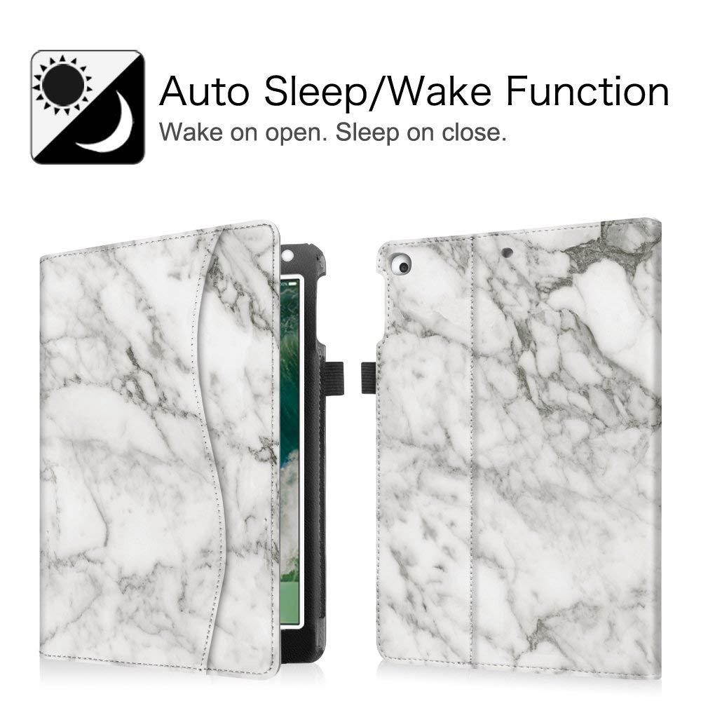 Fintie iPad 9.7 2018 2017 / iPad Air 2 / iPad Air Case - [Corner Protection] Multi-Angle Viewing Folio Cover w/Pocket, Auto Wake/Sleep for Apple iPad 6th / 5th Gen, iPad Air 1/2, Marble White