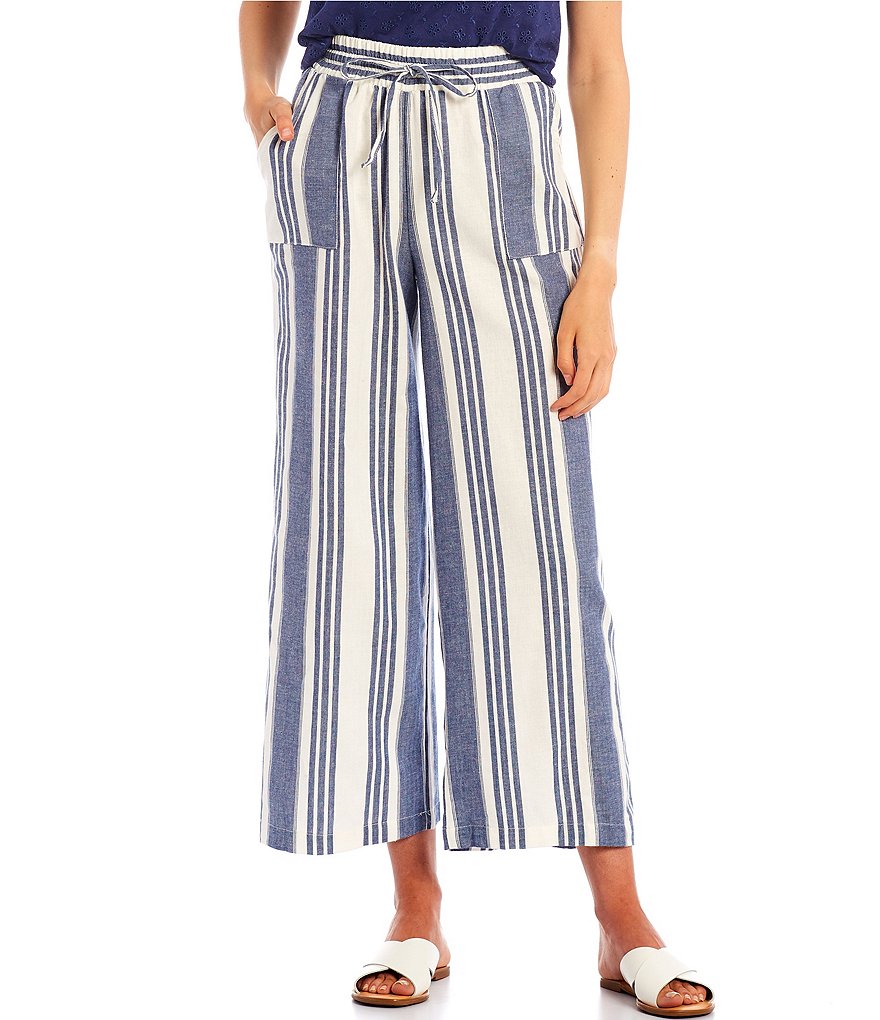 Coco + Jaimeson Tie-Front Pocket Stripe Printed Crop Pants