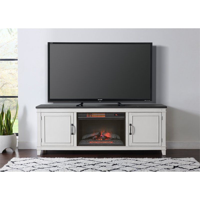 Del Mar White and Gray 70" TV Stand with Electric Fireplace - Martin Svensson Home