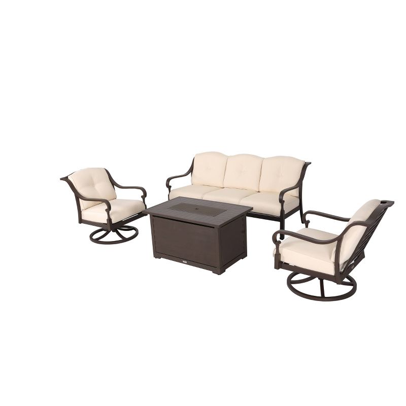 4pc Outdoor Aluminum Fire Pit Sofa Set Brown - Nuu Garden