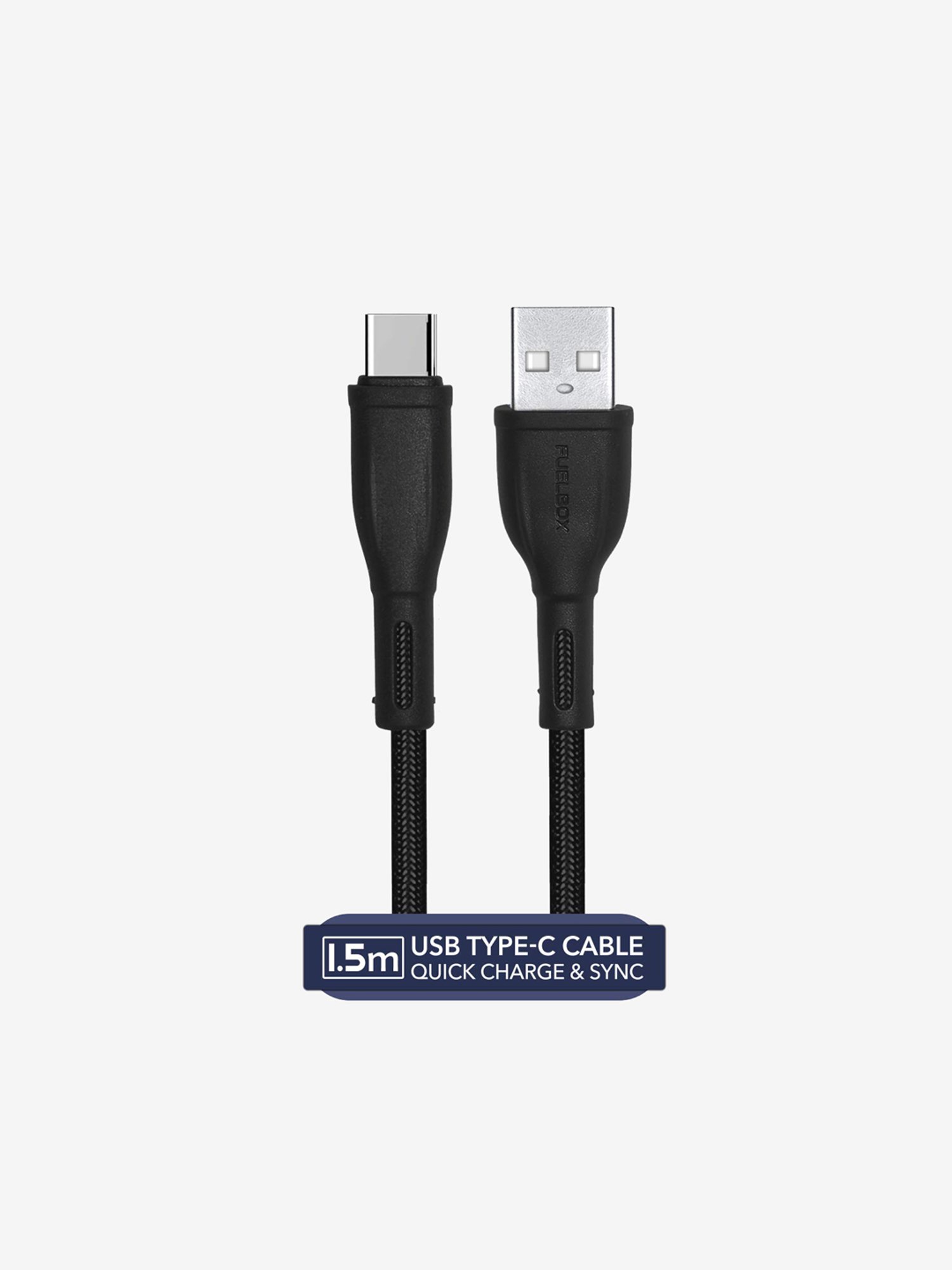 Fuelbox Nylon Extra Tough Tested Braided Cable With Ultra Flexible 1.5M (Black)