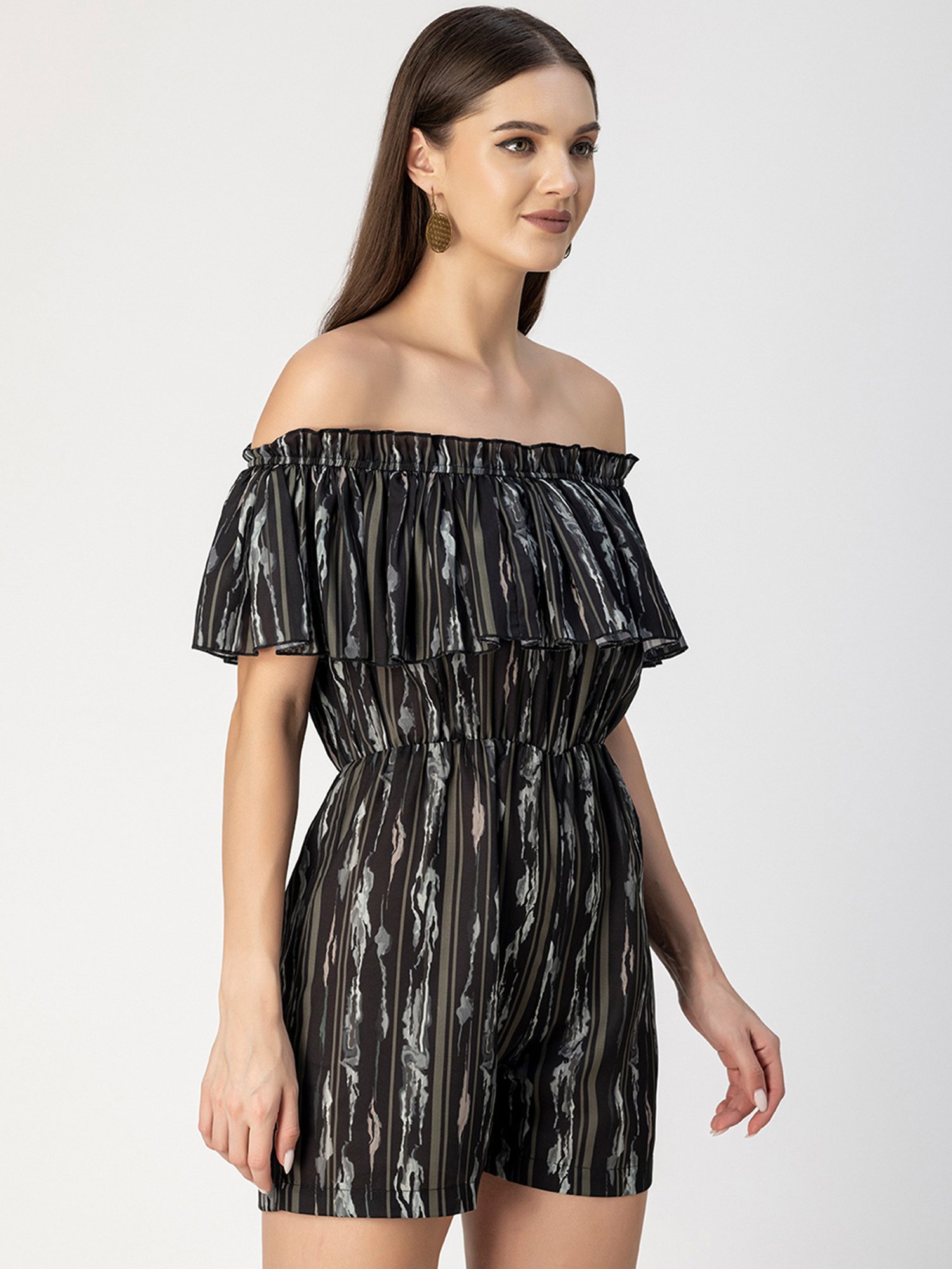 Moomaya Black Georgette Printed Playsuit