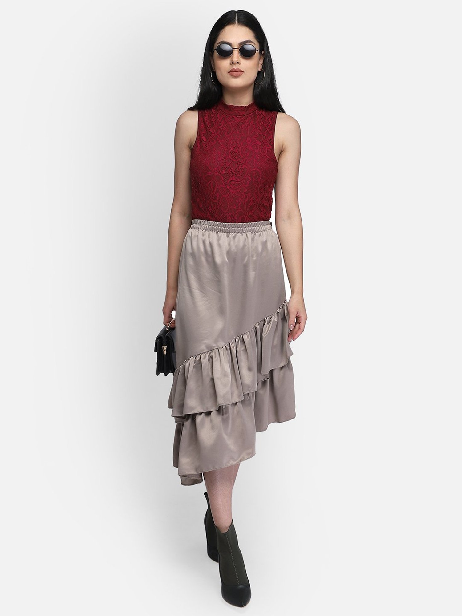 Smarty Pants Brown Below Knee Skirt