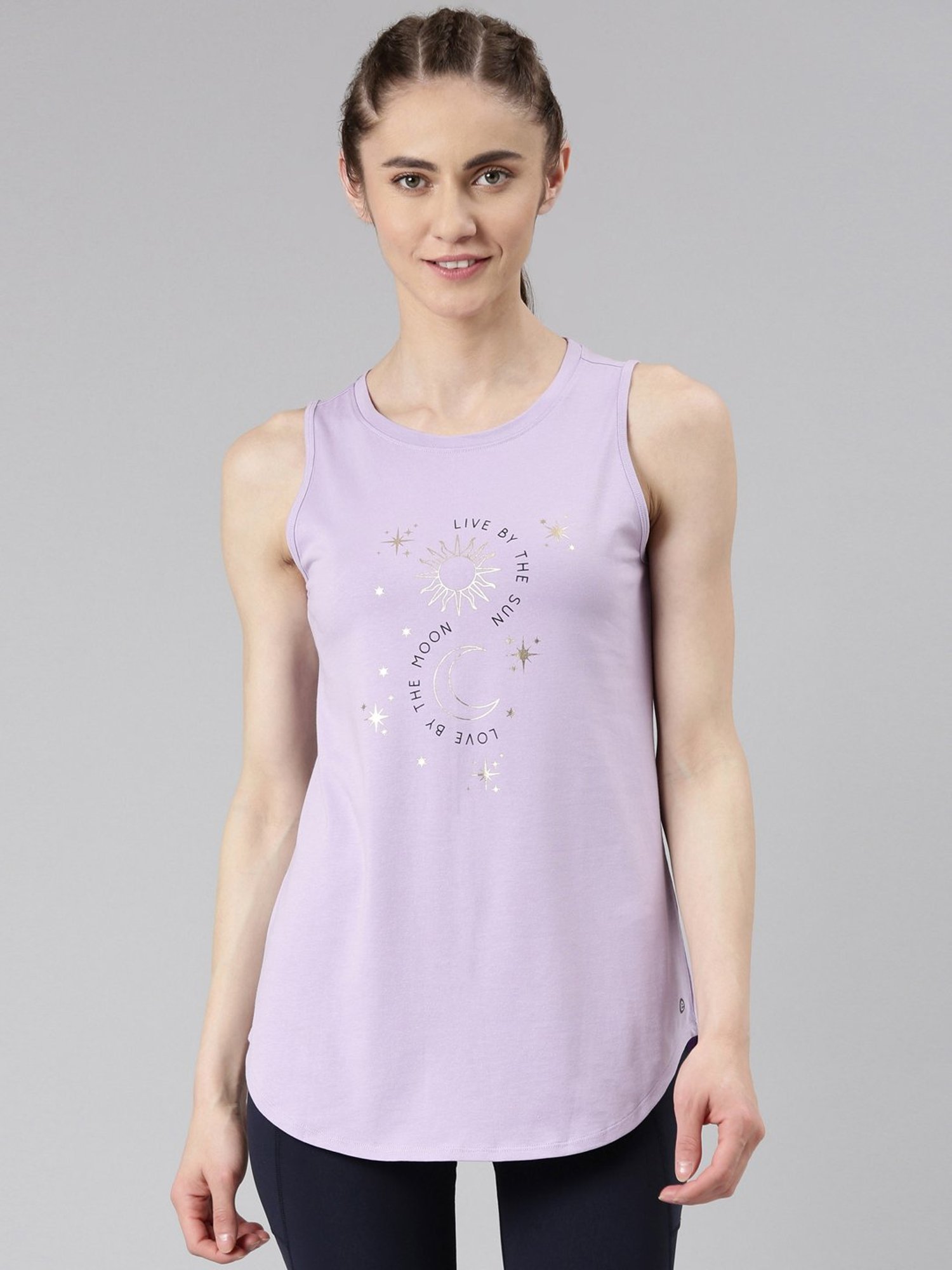 Enamor Purple Cotton Graphic Print Tank Top