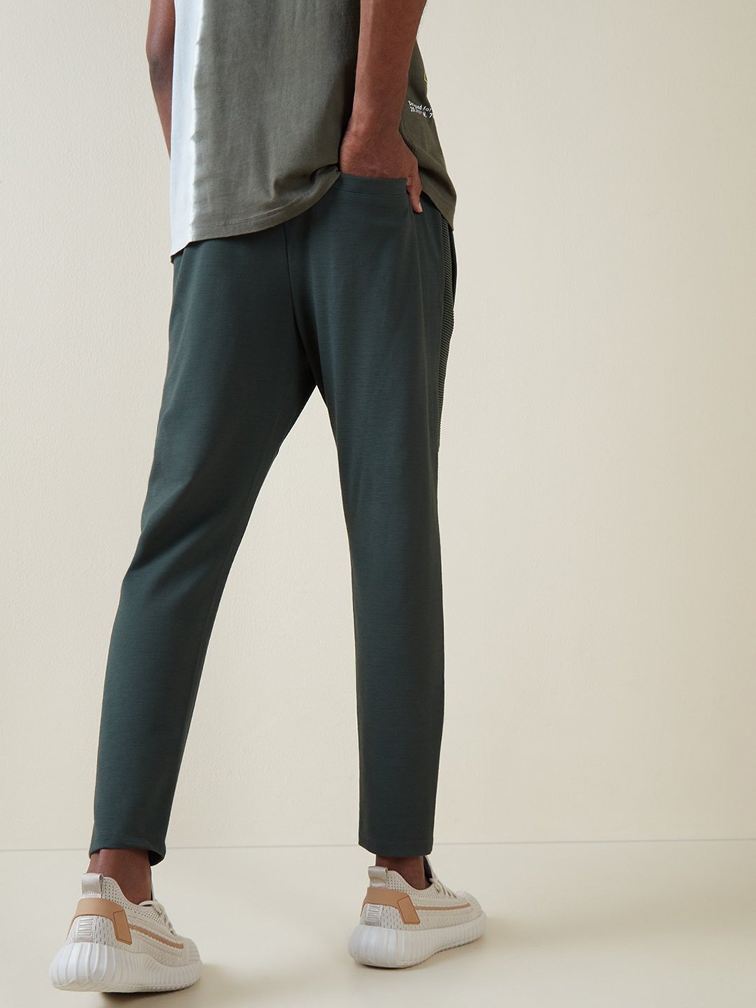 Studiofit by Westside Olive Ribbed Texture Slim-Fit Joggers