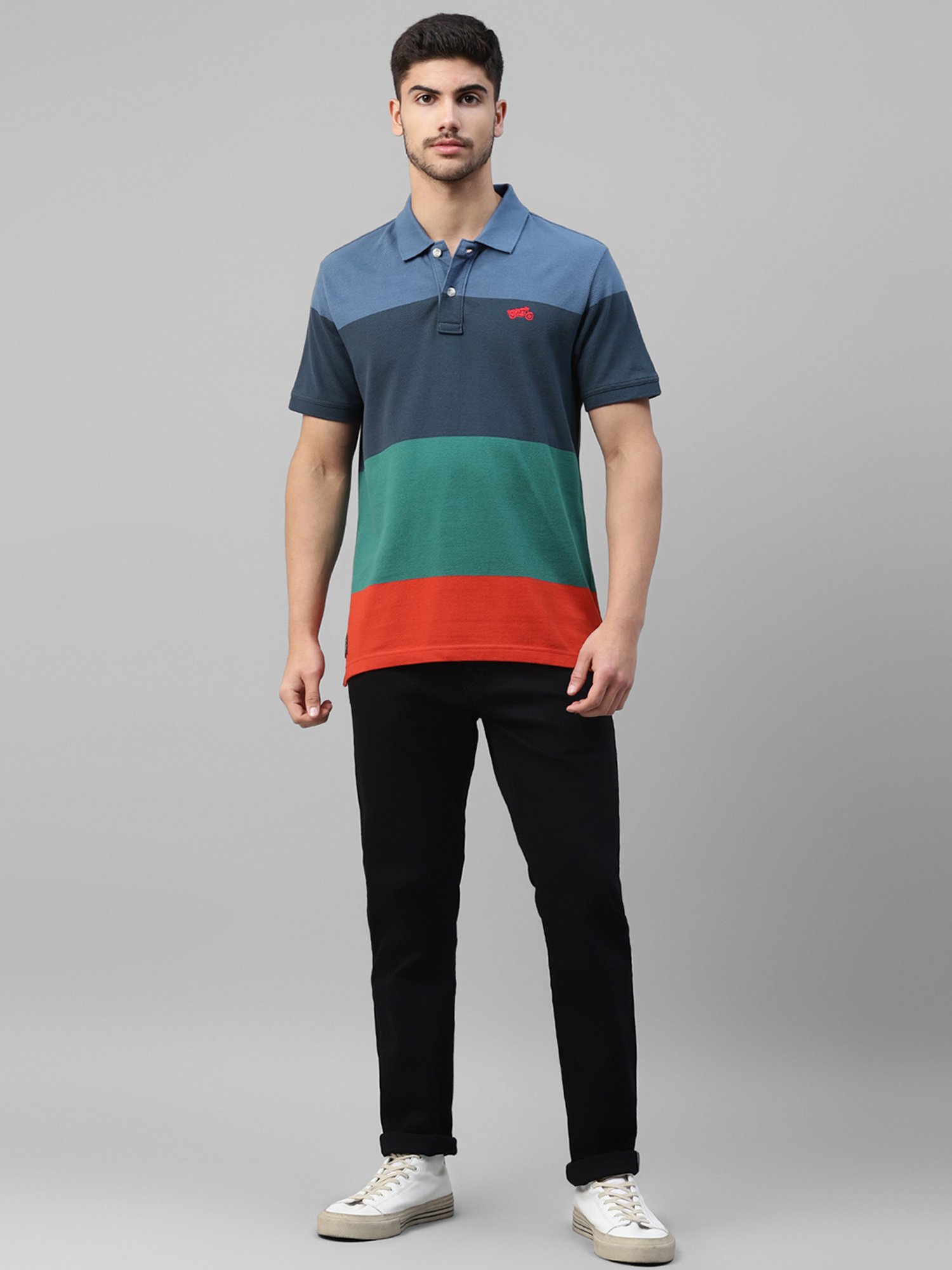 Royal Enfield Bold YD Multicolor Regular Fit Striped Polo T-Shirt