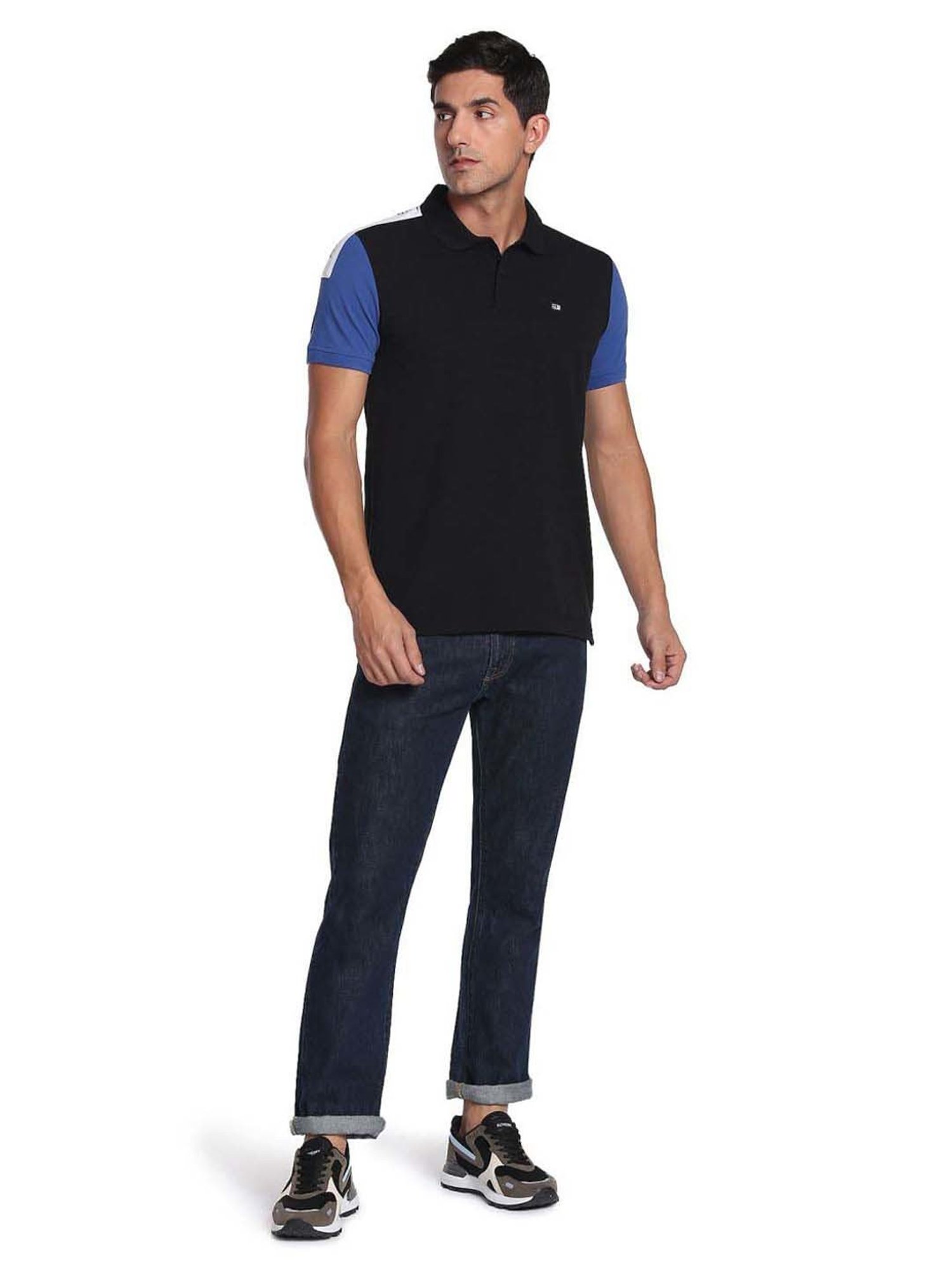 Arrow Sport Black Cotton Regular Fit Printed Polo T-Shirt