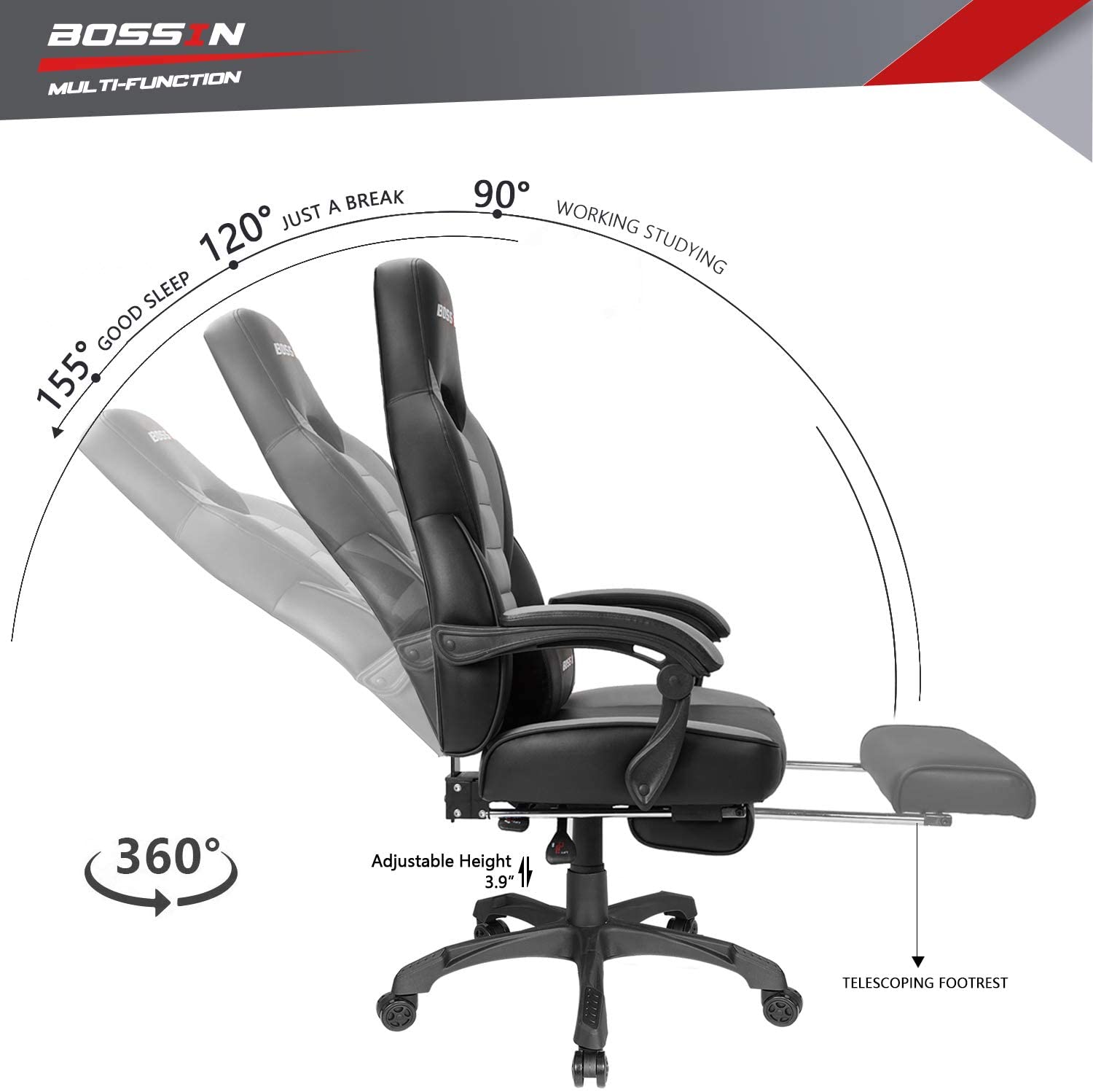 Gaming Chair, Racing Style Computer Desk Chair Padded Armrests Ergonomic Lumbar Support Adjustable Height