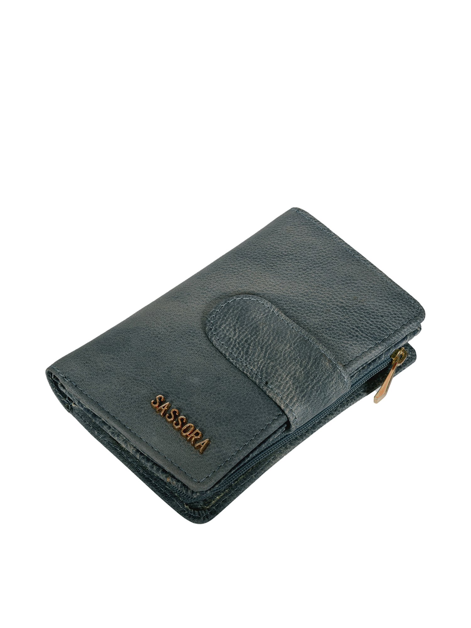 SASSORA Blue Textured Rfid Tri-Fold Wallet for Women