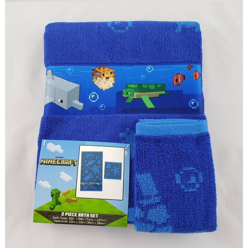 Minecraft Bath Towel Wash Cloth Set