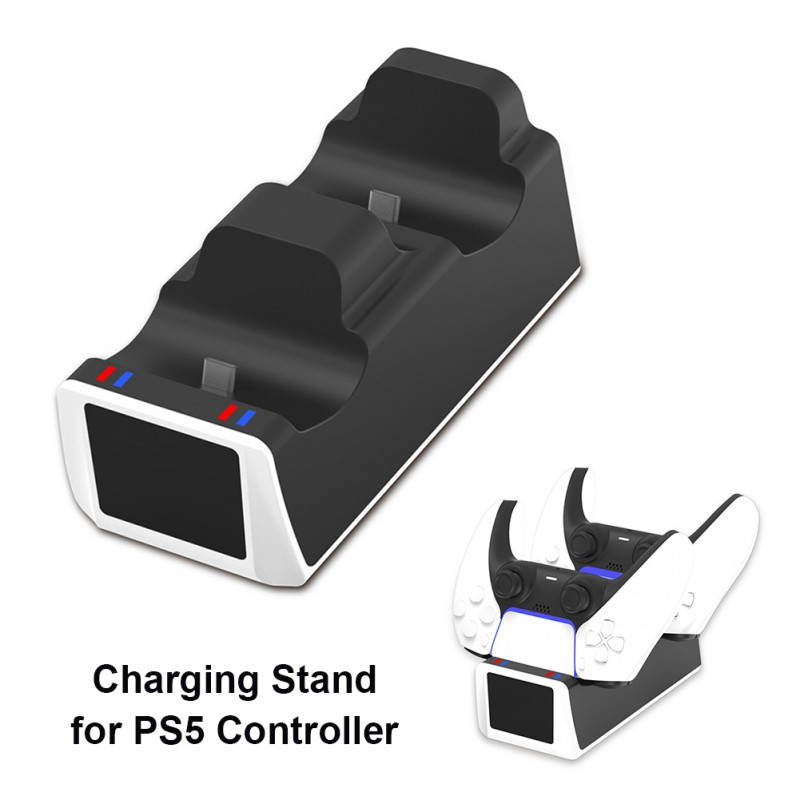 Charger For DualSense Dual USB Type C Charging Dock Station Cradle With Indicator Light For PlayStation 5  PS5 Wireless Controlle (Black)