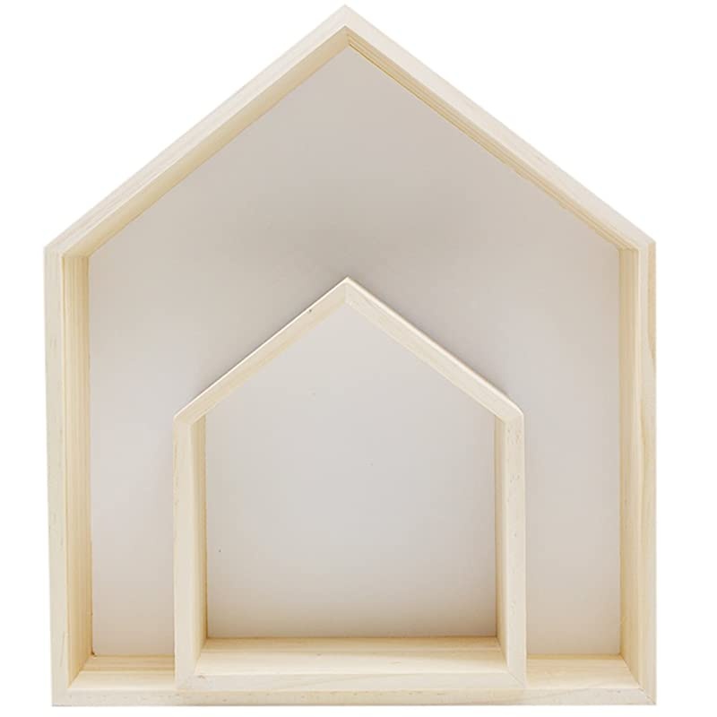 2PCS Wooden HouseShaped Wall Storage Shelf Kids Room DecorationWhite