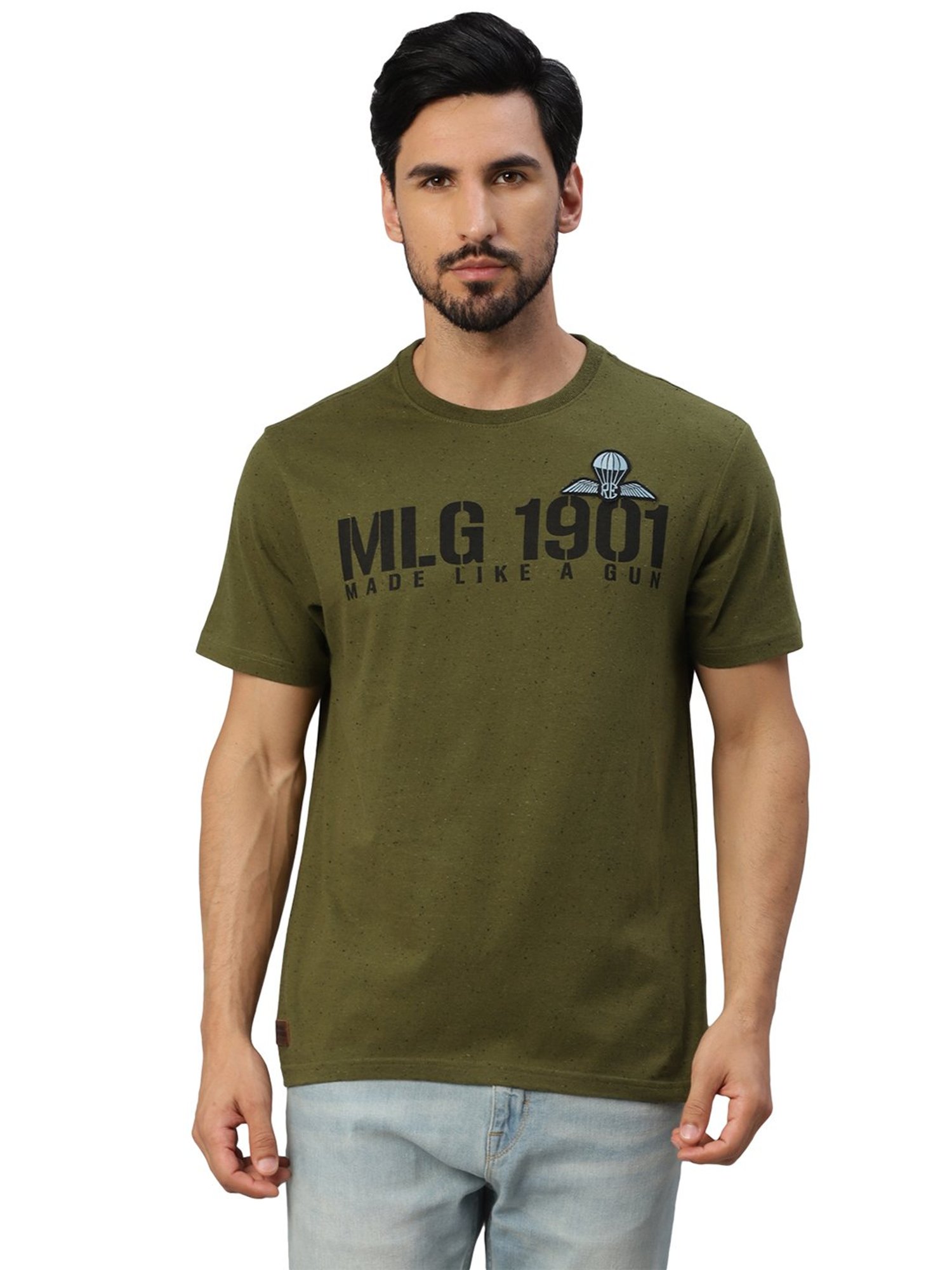 Royal Enfield Military Pride Olive Regular Fit Printed Crew T-Shirt