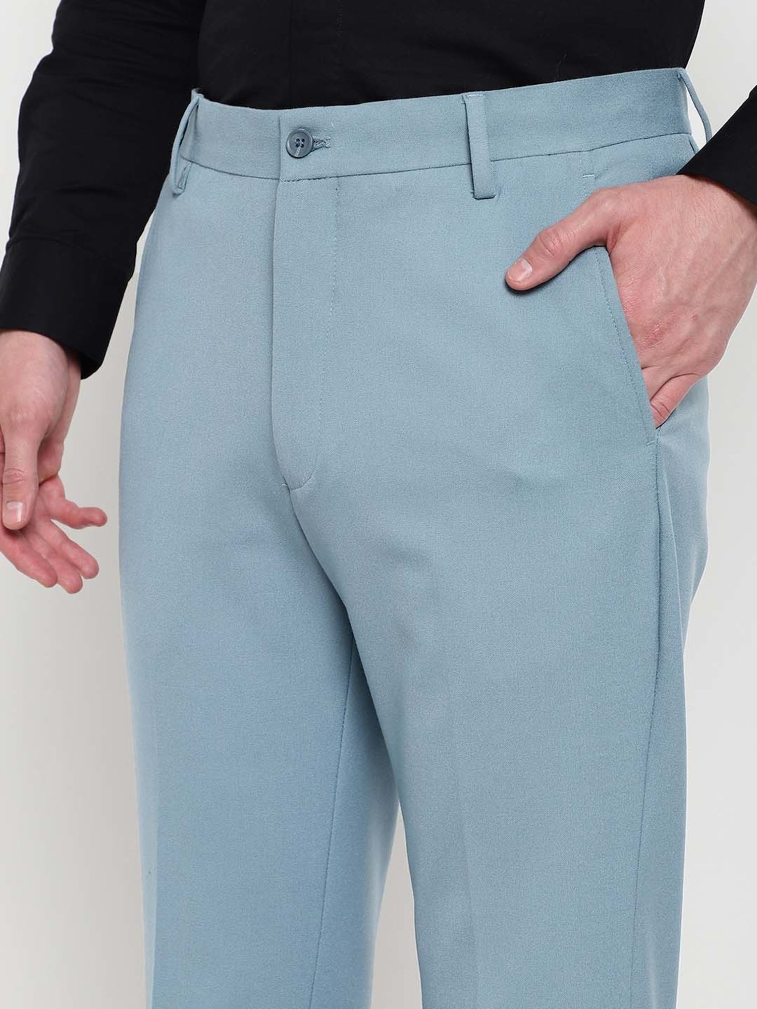SUBTRACT Powder Blue Slim Fit Flat Front Trousers