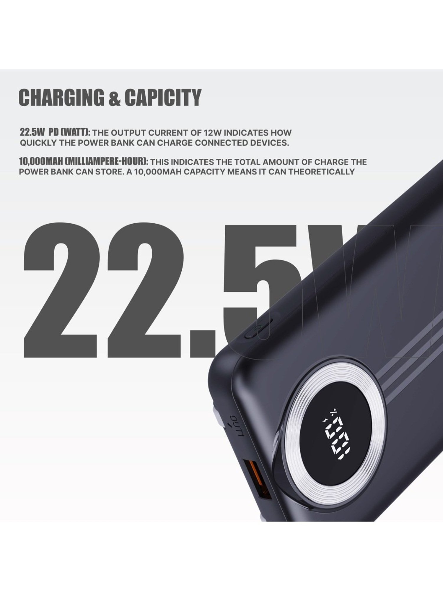 Onelife Power 14, 10000 mAh 22.5W Slim Quick Charge Power Bank (Black)