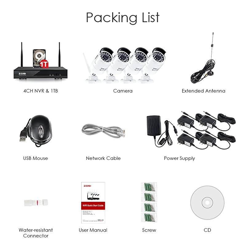 1080P Wireless Home Security Camera System FULL 1080P HD NVR With 1TB Hard Drive and 4pcs 2.0MP 1080P HD WiFi Indoor Outdoor Weatherproof Surveillance IP Cameras Night Vision, Motion Detection