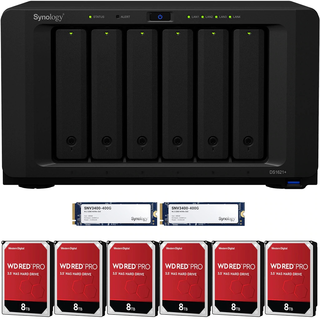 Synology DS1621+ DiskStation with 32GB RAM and 84TB (6 x 14TB) of Western Digital PRO NAS Drives and 800GB (2x400GB) NVME Cache Fully Assembled and Tested By CustomTechSales
