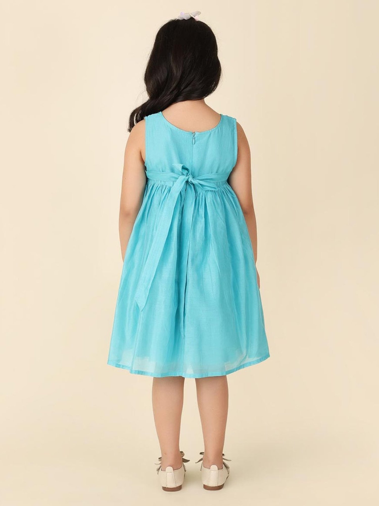 Fabindia Kids Blue Embroidered Dress