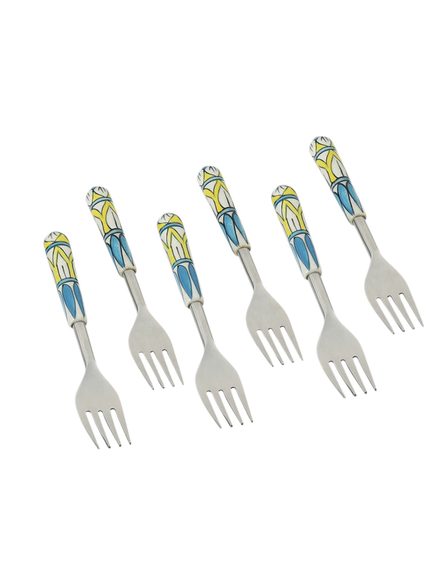VarEesha Blue Steel and Ceramic Handle Forks - Set of 6