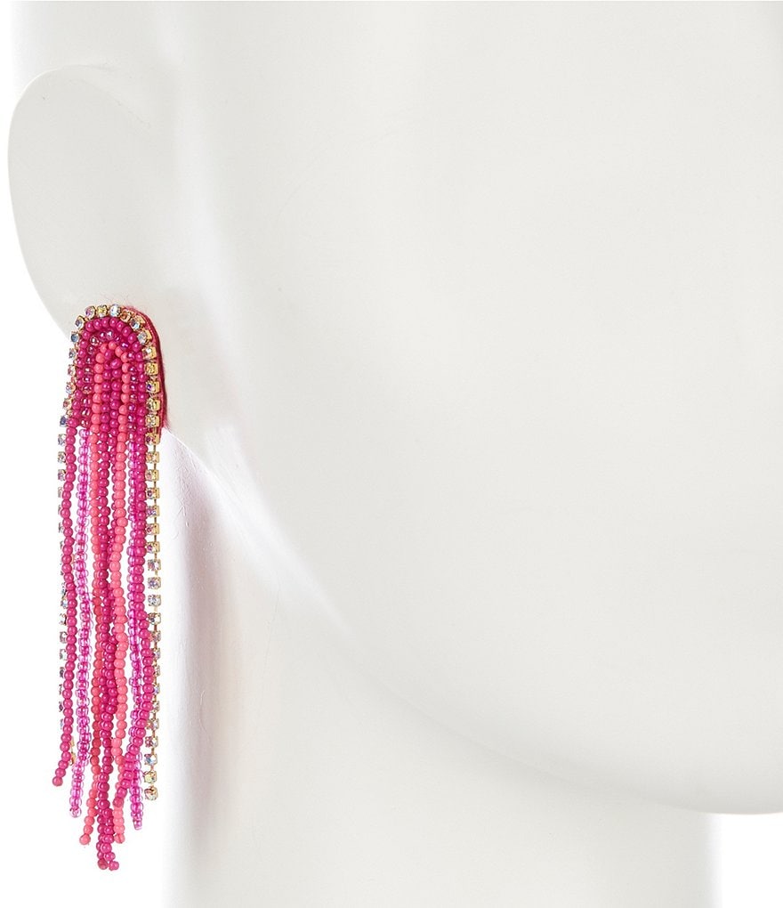 Natasha Accessories Seed Bead Fringe Statement Earrings