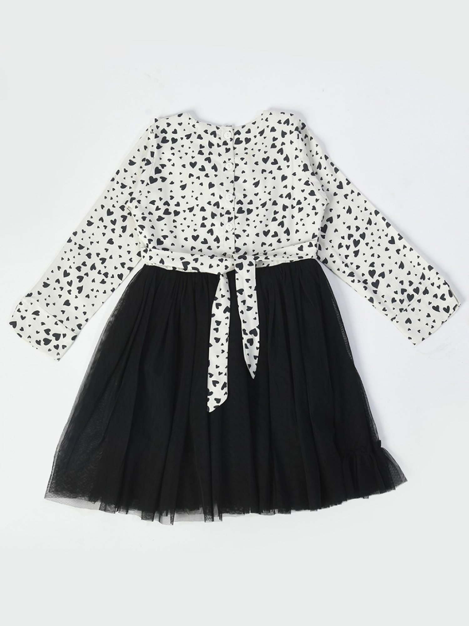 Bella Moda Kids White & Black Printed Full Sleeves Fit & Flare Dress