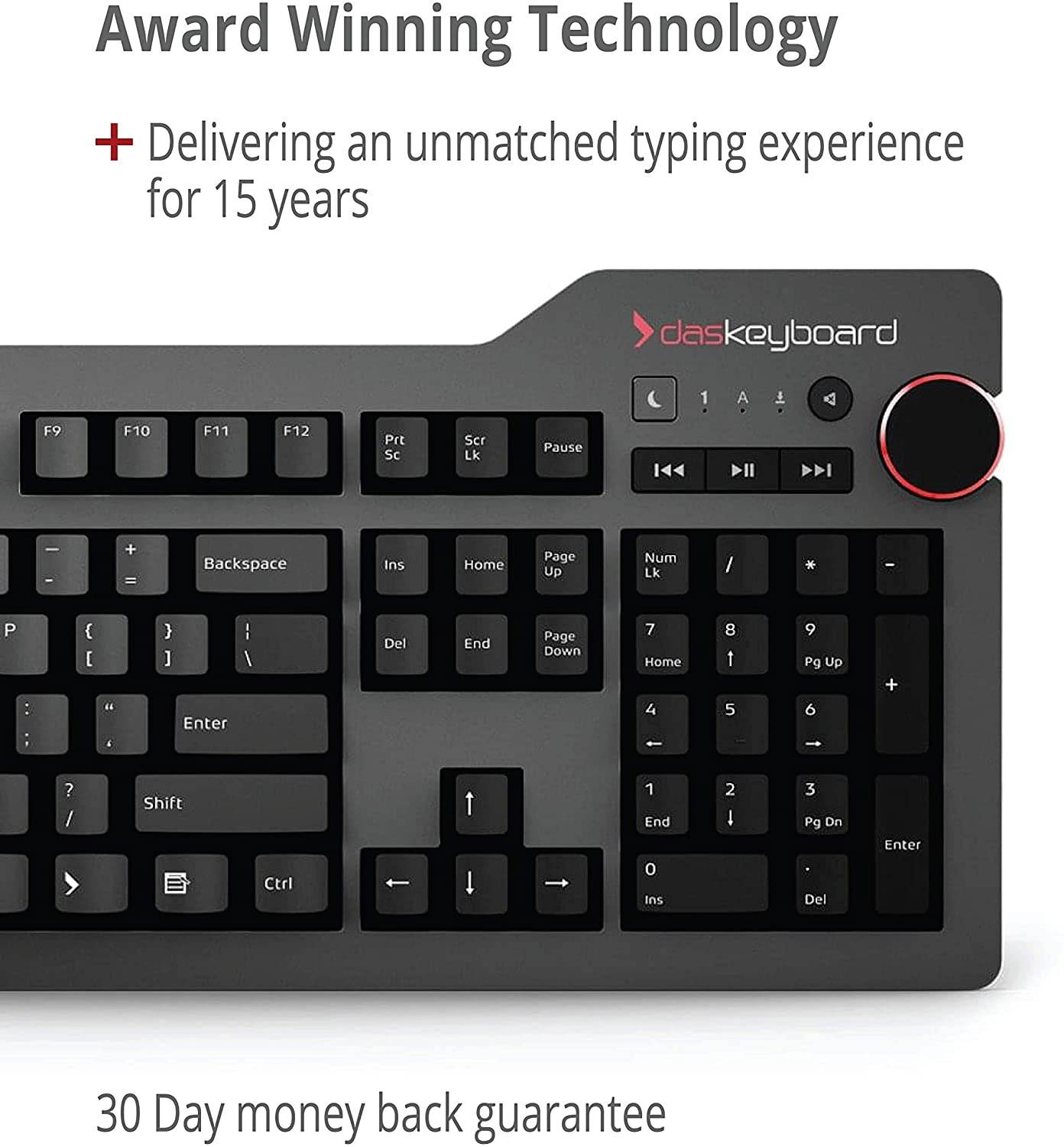 Das Keyboard 4 Root Mechanical Keyboard - High Performance Soft Tactile Feedback - Laser Etched Keycaps - Cherry MX Brown Switches - Oversized Volume Knob - Anodized Aluminum Top Panel - Full NKRO