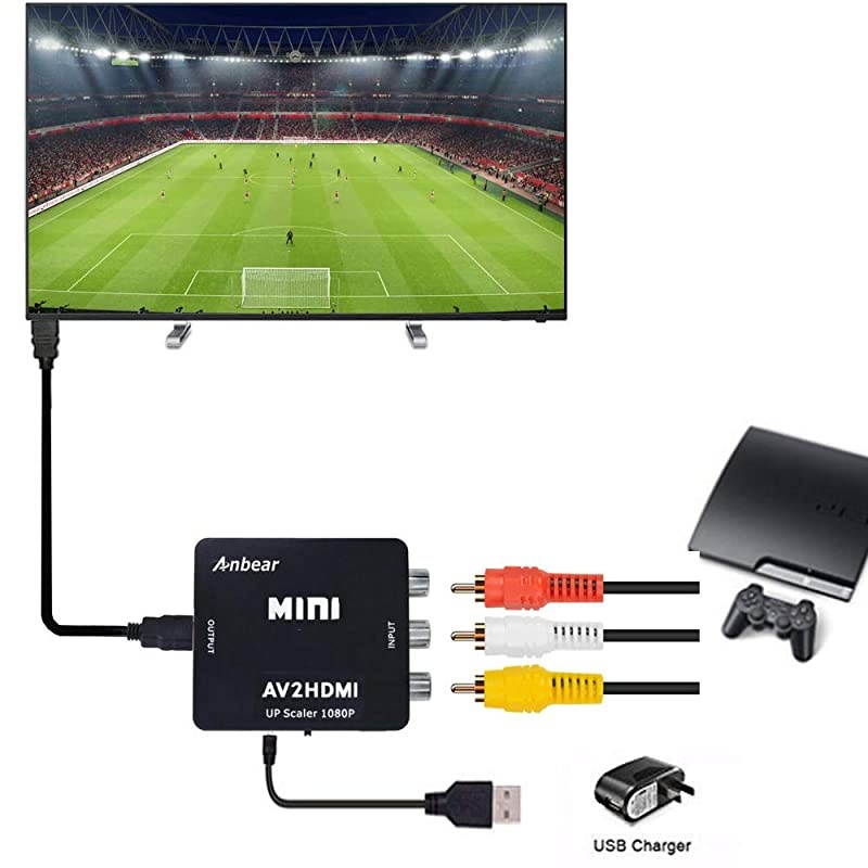 RCA to HDMI,  1080P RCA Composite CVBS AV to HDMI Video Audio Converter Adapter Supporting PAL/NTSC for PC Laptop Xbox PS4 PS3 TV STB VHS VCR Camera DVD