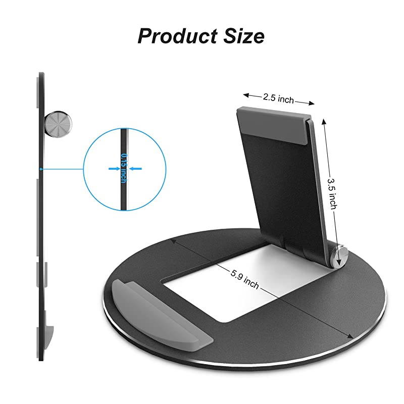 Tablet Stand Adjustable Desktop Aluminum iPad Stand with AntiSlip Base Portable Holder Dock for iPad Tablet Samsung Tab EReader and Cellphones Black