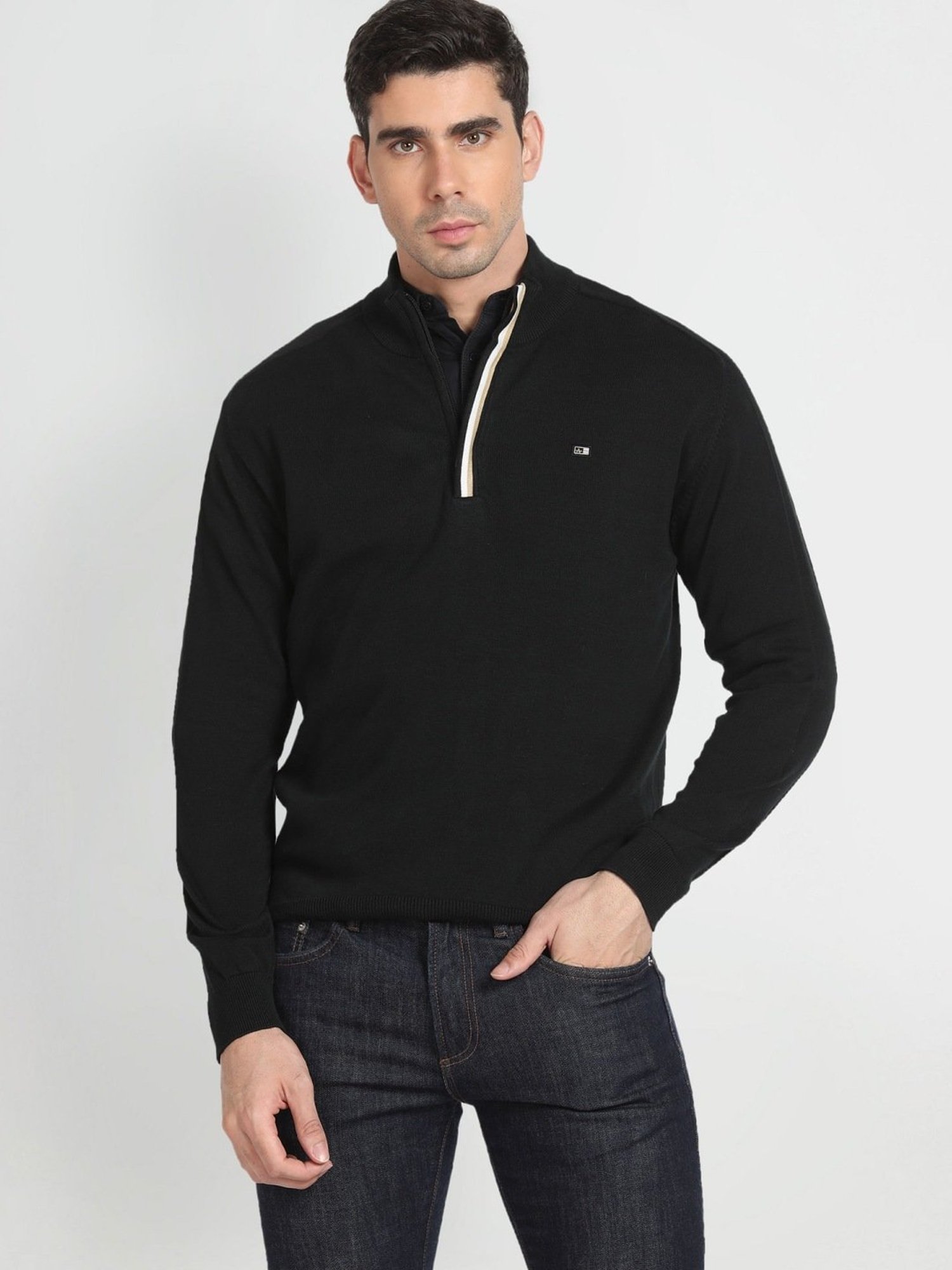 Arrow Sport Black Cotton Regular Fit Sweater