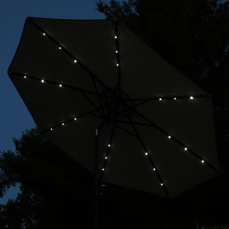 Sunnydaze Outdoor Solar Patio Umbrella with Polyester Canopy, LED Lights and Push Button Tilt and Crank - 9' - Beige