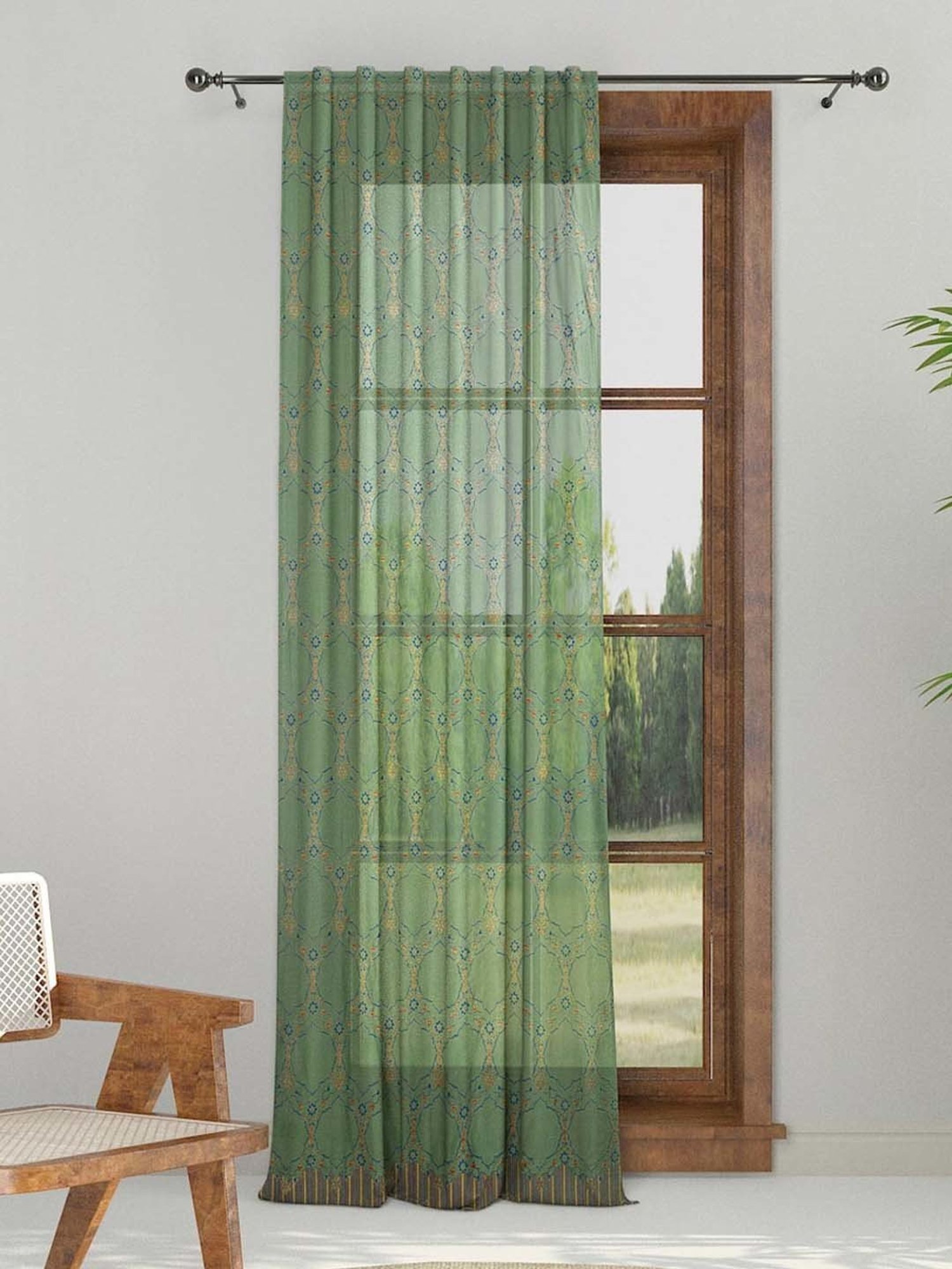 Fabindia Standalone Green Viscose Door Curtains