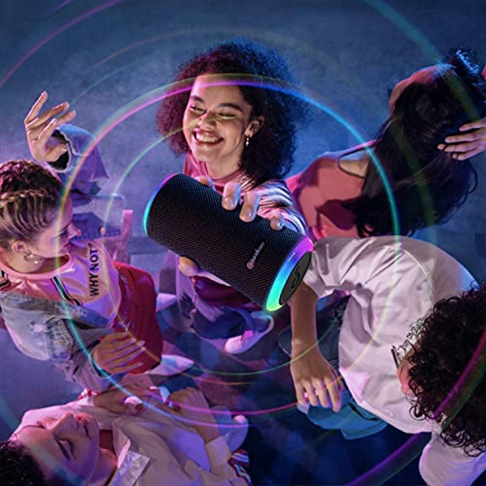 Anker Soundcore Flare 2 Bluetooth Speaker, with IPX7 Waterproof Protection and 360&deg; Sound for Backyard and Beach Party, 20W Wireless Speaker with PartyCast, EQ Adjustment, and 12-Hour Playtime, Black