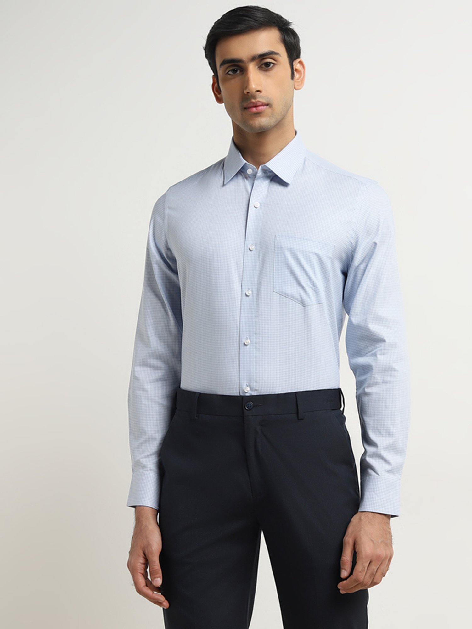 WES Formals by Westside Blue Slim-Fit Cotton Shirt