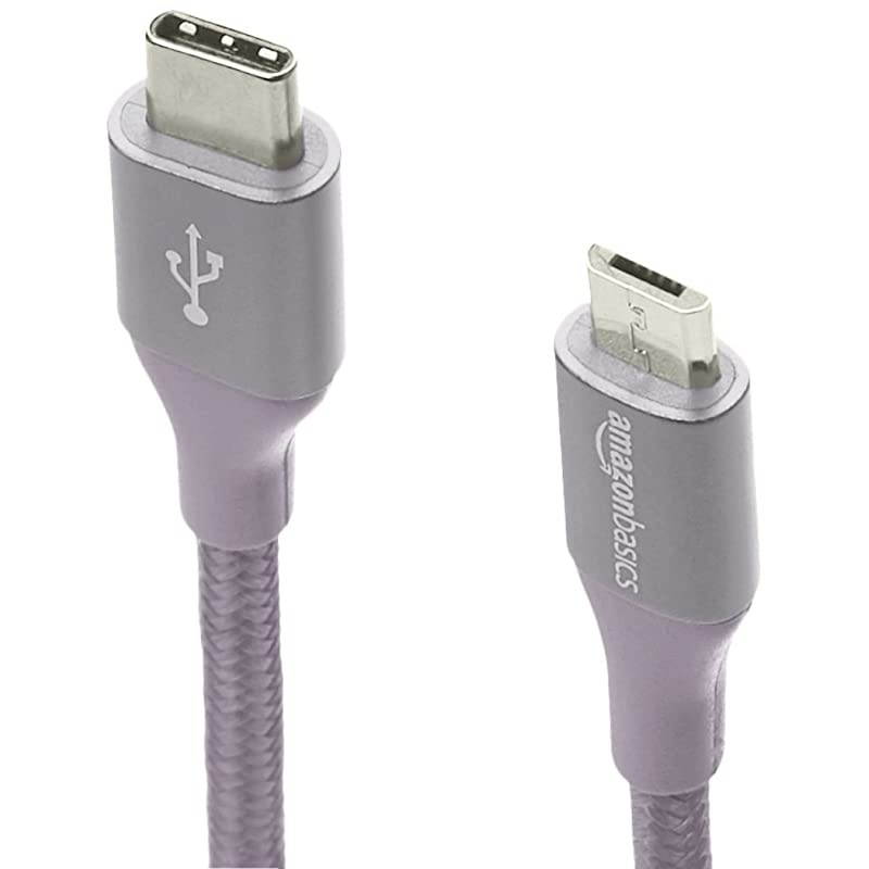 Double Braided Nylon USB TypeC to MicroB 20 Male Charger Cable | 6 feet Dark Grey